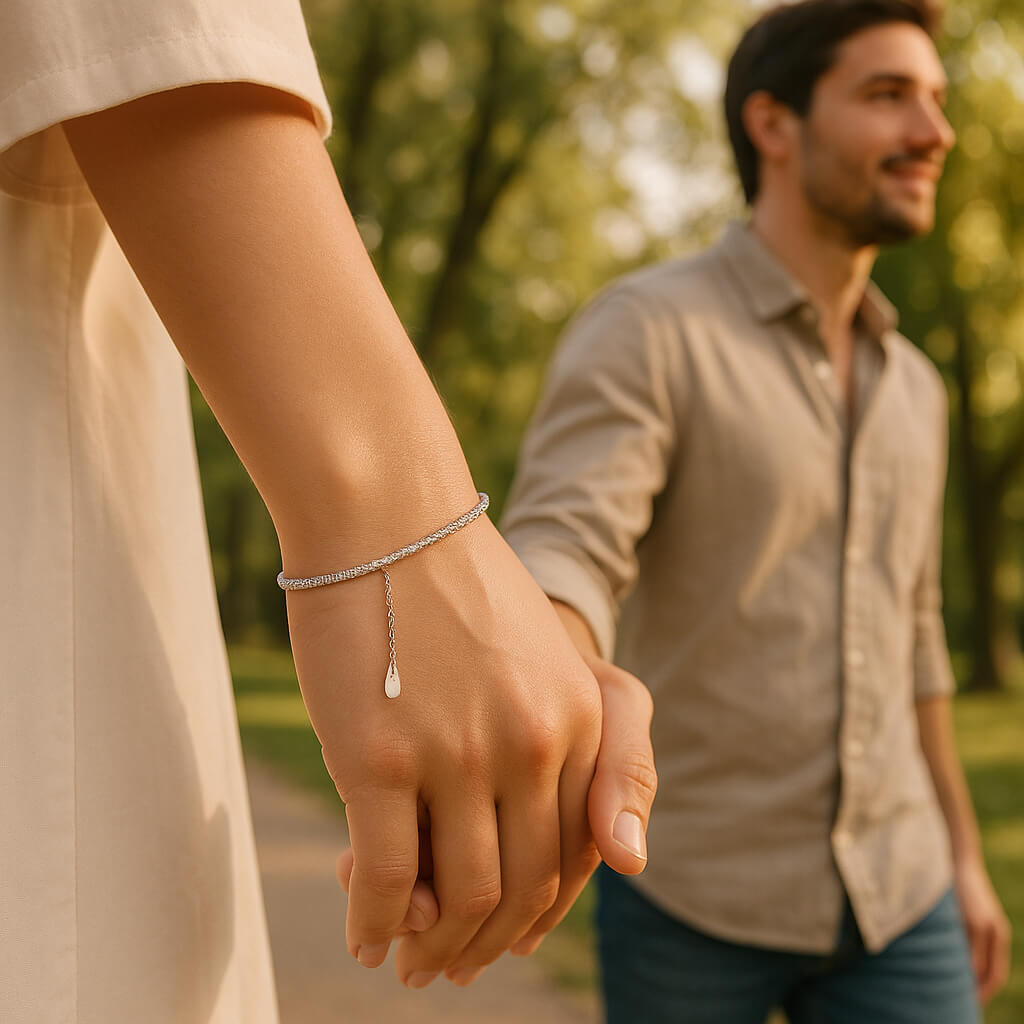 bracelet argent poignet couple main