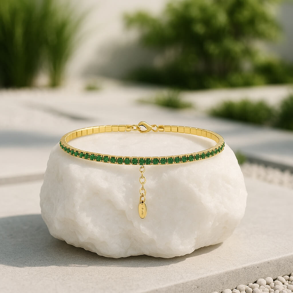 bracelet dore pierre verte quartz