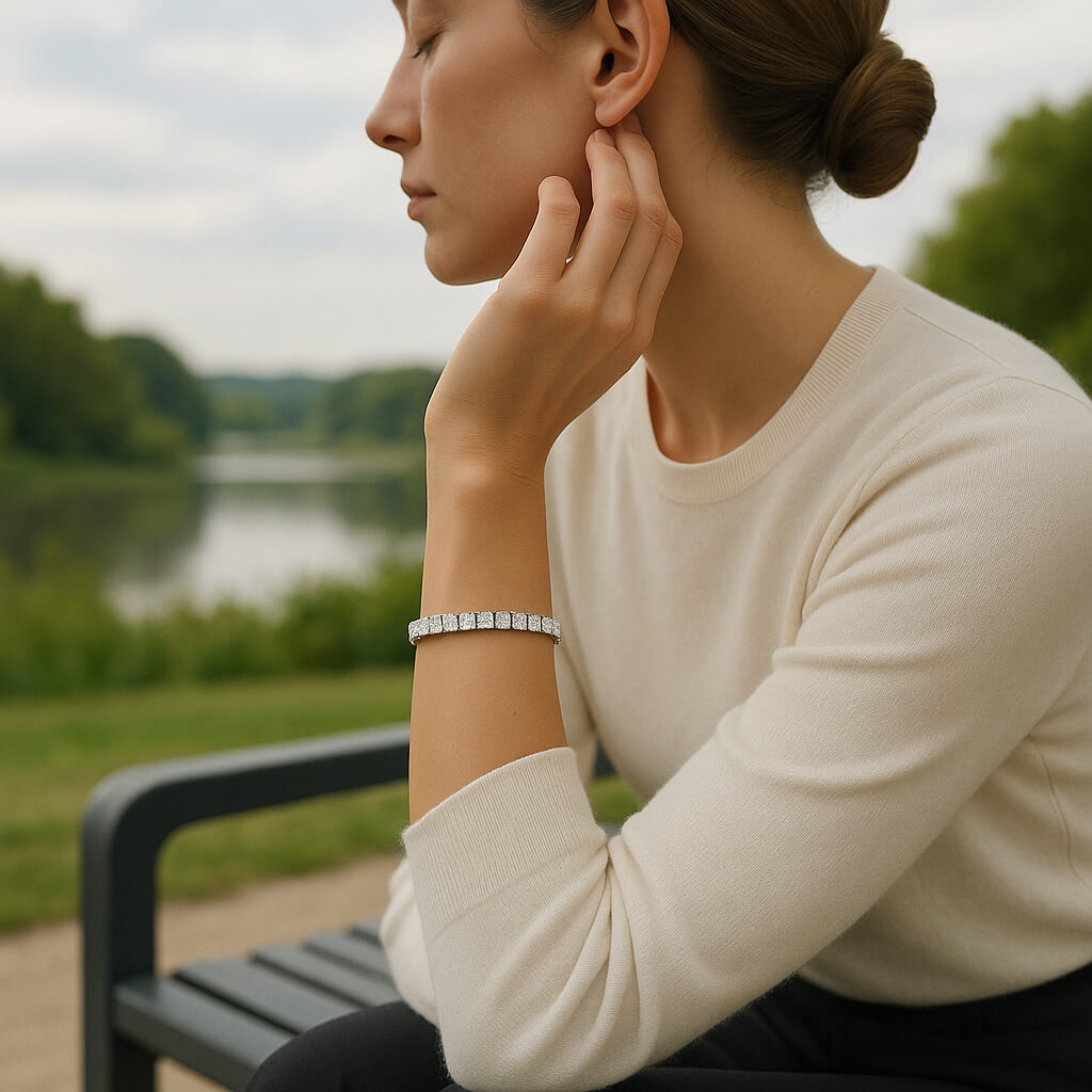 bracelet femme assise jardin